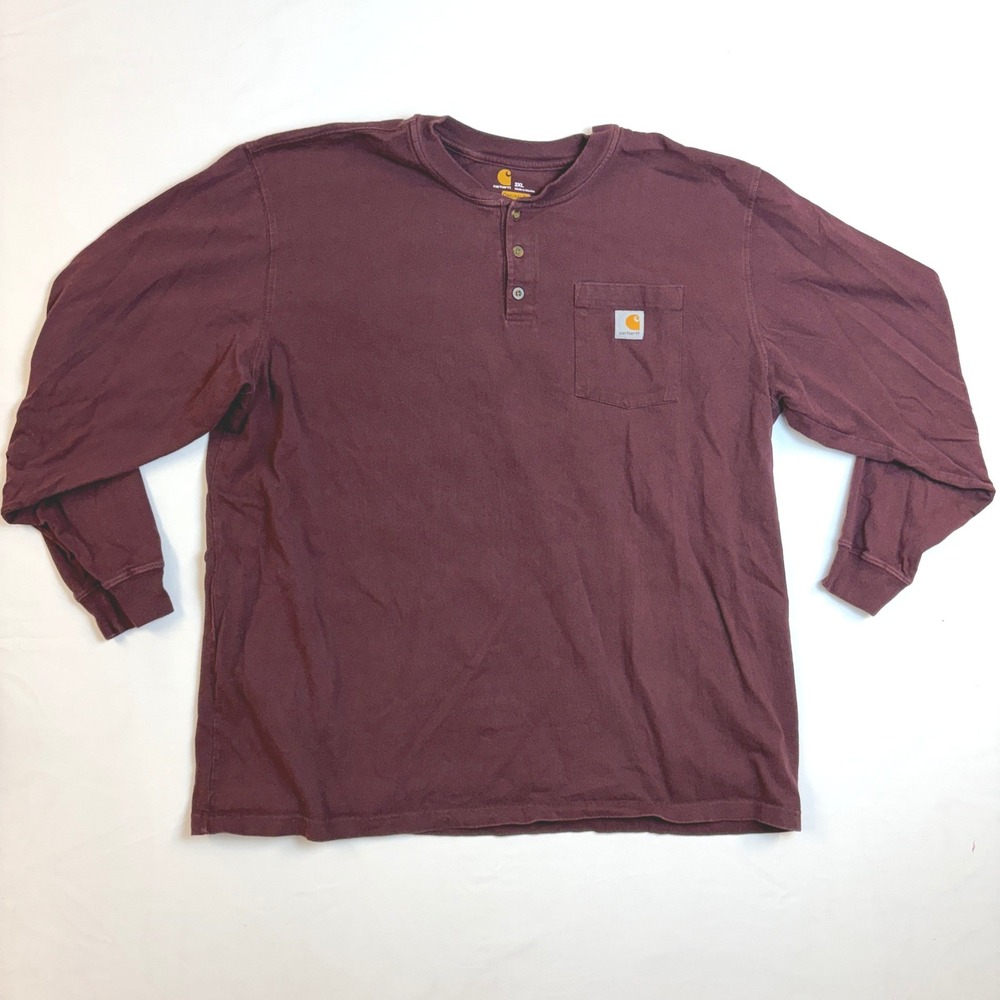 Carhartt K128 Mens 2XL Burgundy Long Sleeve Henley Pocket T-Shirt‎ Original Fit
